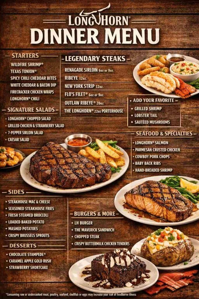 LongHorn Steakhouse Dinner Menu